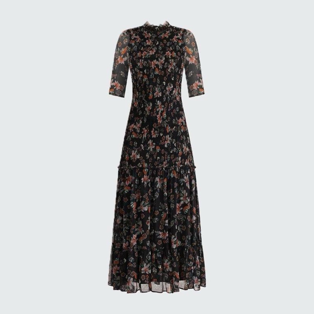Veronica Beard Gabi Midi Dress 12 Dropwaist Smocked Dark Fairy Whimsigoth Spring